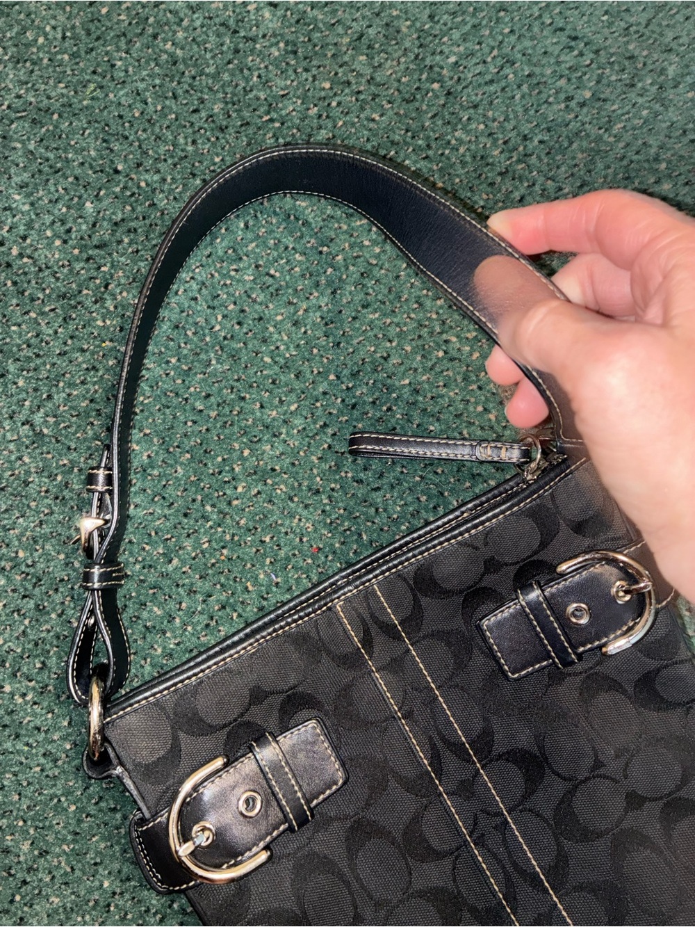 Coach Soho Black Vintage Signature Canvas Shoulder Bag with Leather Trim - Picture 6 of 16